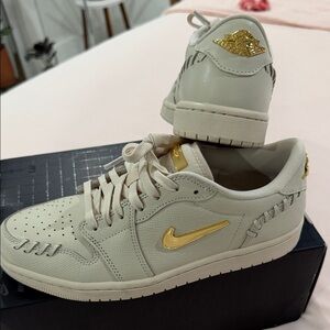 Jordan Women's Athletic Shoes in Cream and Gold